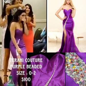 Terani Couture Purple Beaded Gown
